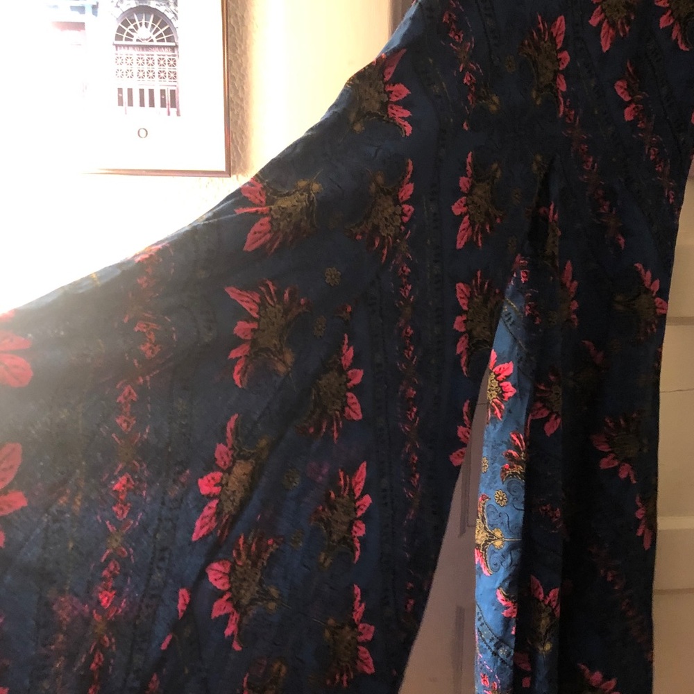 Free People Blue Wide-Leg Jumpsuit with Pink Floral Print - Picture 5 of 12